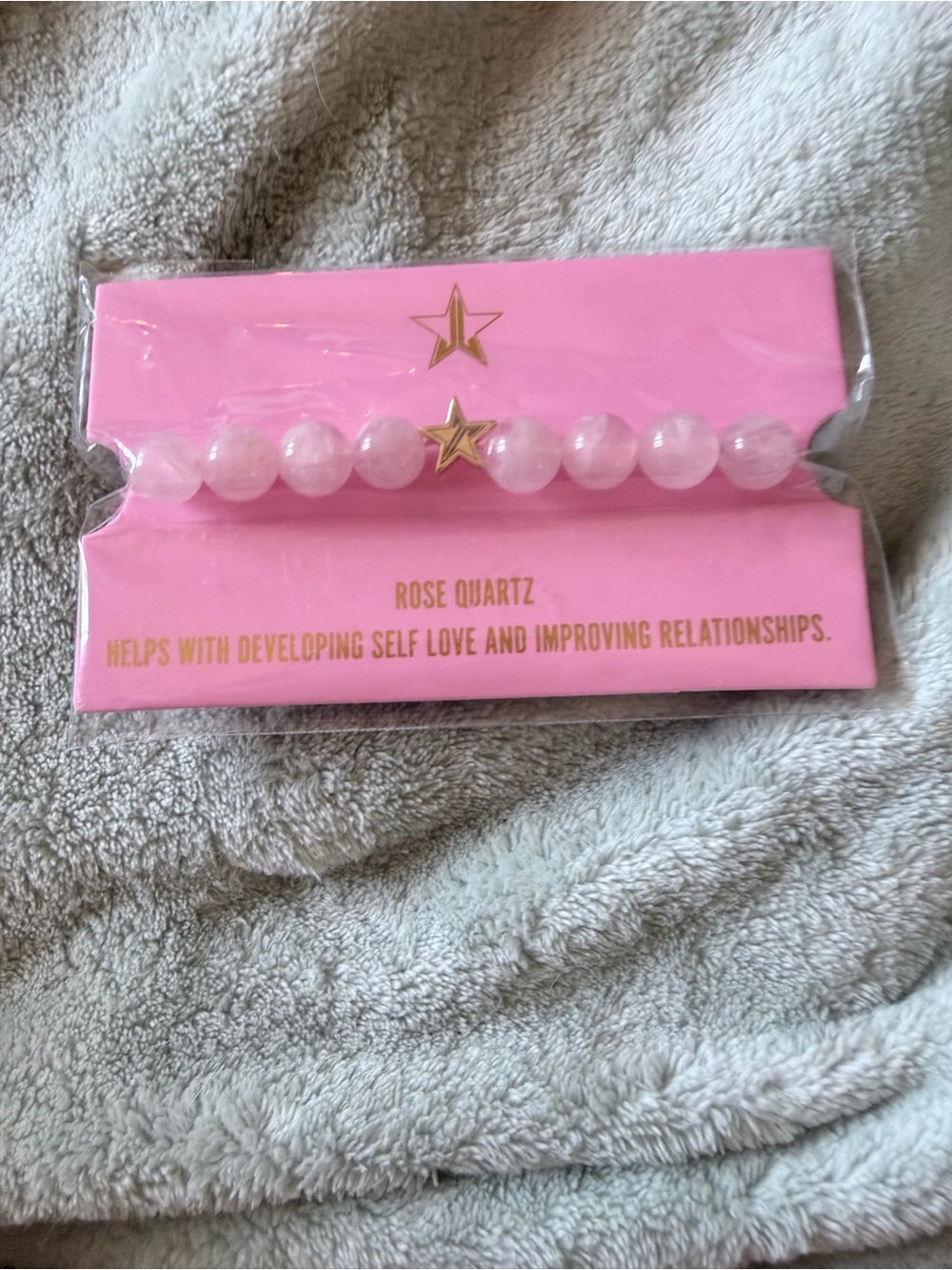 Jeffree Star Rose Quartz Beaded Bracelet with Gold Star Charm - Pink